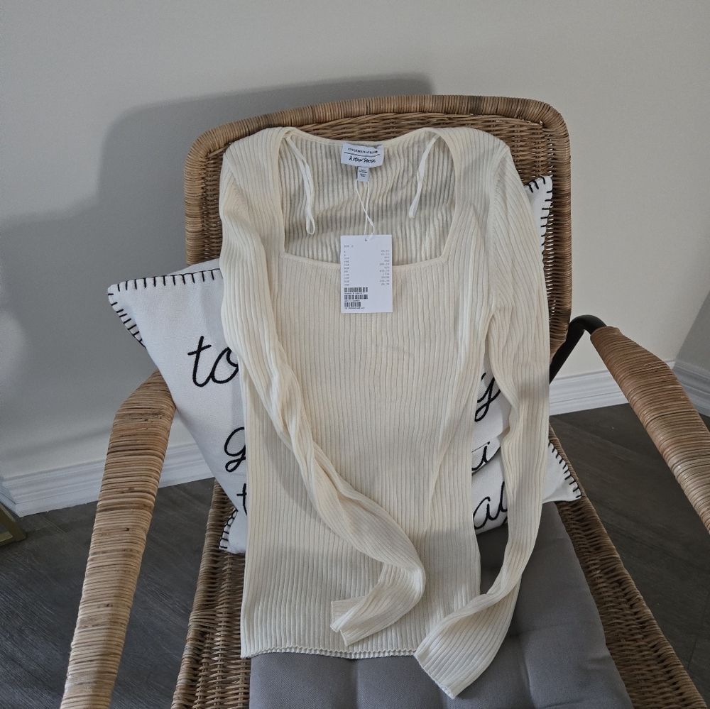&other story Cream Ribbed Women's Top